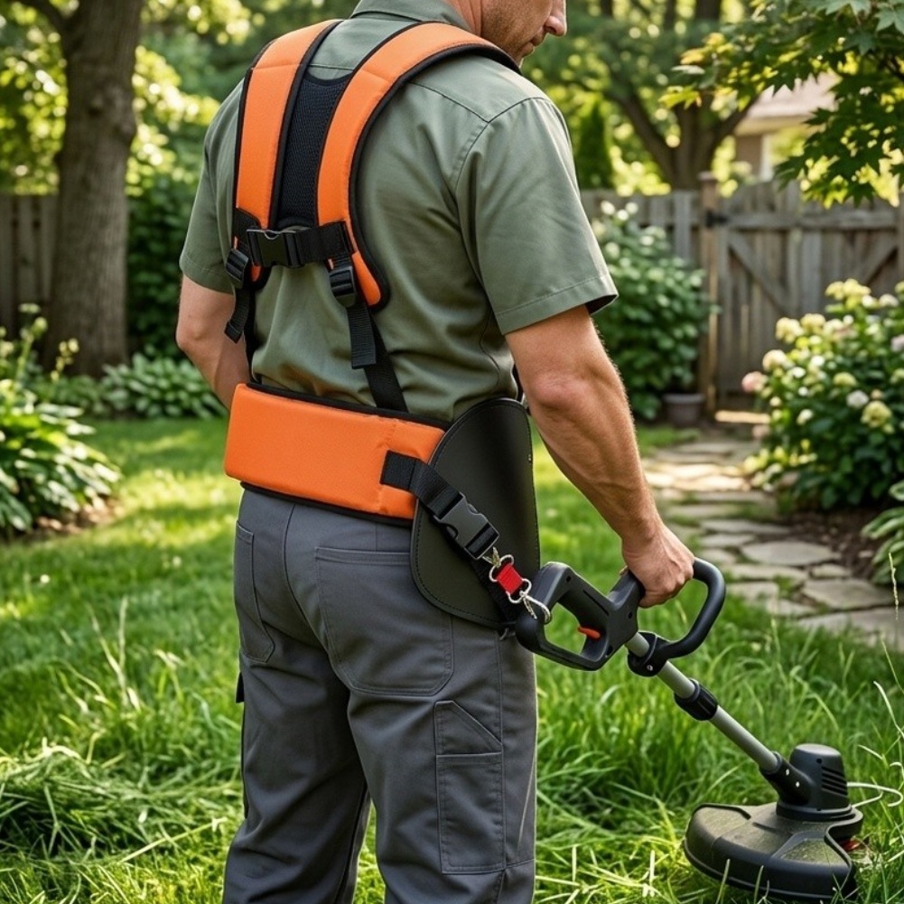 Brush Cutter Strap - อุปกรณ์พยุงไหล่แบบพกพาสำหรับเครื่องตัดหญ้า พร้อมสายรัดบุหนา ผ้าอ็อกซ์ฟอร์ด และแผ่นรองสะโพกขนาด 12.2 นิ้ว