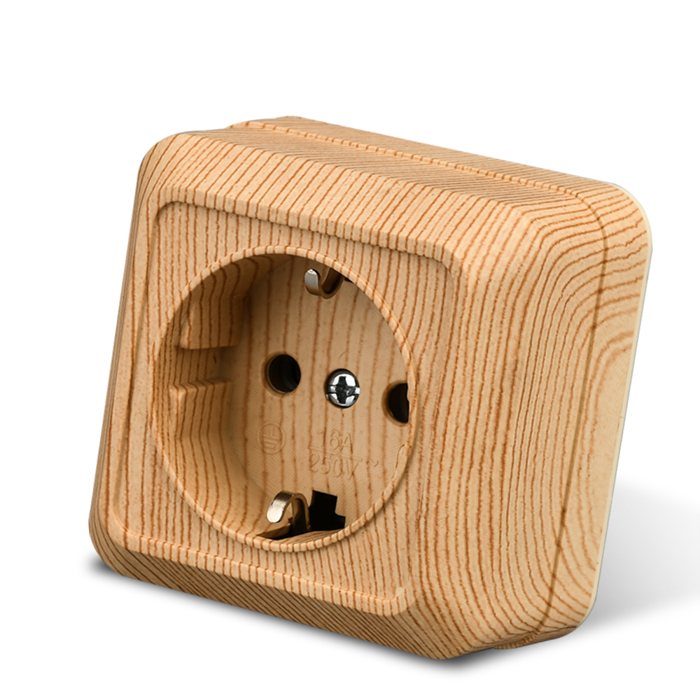 Outdoor Power Hub - WESA ปลั๊กเสียบพื้นผิวไม้ติดผนังปลั๊กไฟฟ้า EU ปลั๊กไฟฟ้าเลียนแบบพื้นไม้ใช้กลางแจ้งไฟหน่วงไฟพลาสติก