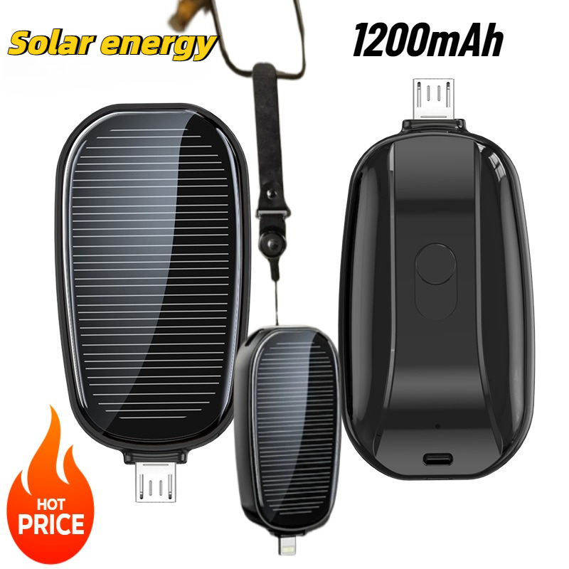 Outdoor Power Hub - พาวเวอร์แบงค์พลังงานแสงอาทิตย์ขนาดเล็ก 1200mAh แบบพกพา ใช้เป็นพวงกุญแจ ชาร์จเร็ว สำหรับใช้งานกลางแจ้ง