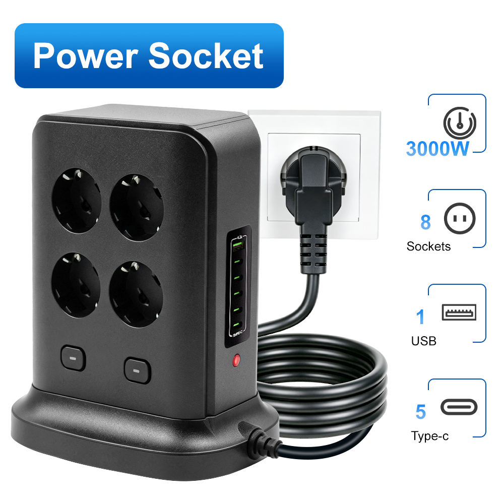 Outdoor Usb Power Strip - ปลั๊กไฟ 3000W แบบ EU พร้อมสวิตช์ สายต่อ