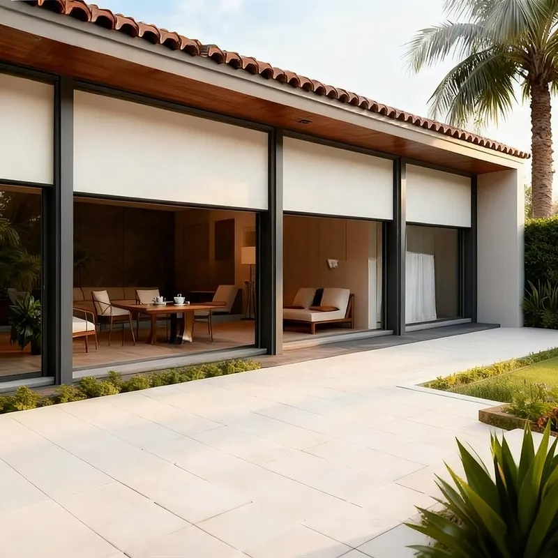 Outdoor Power Blinds - ม่านม้วนอลูมิเนียมอัจฉริยะไฟฟ้า ป้องกันรังสียูวี ใช้พลังงานแบตเตอรี่ ปรับขนาดได้ ดีไซน์คลาสสิก สำหรับสำนักงานและกลางแจ้ง