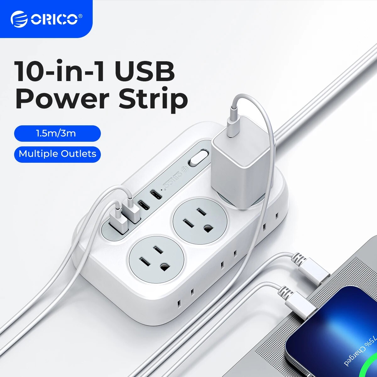 Outdoor Usb Power Strip - ORICO แถบพลังงานสายไฟต่อหลายขนาดมี6ซ็อกเก็ต2 USB 2 Type C(1250W/10A)