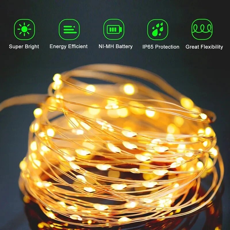 ไฟราวพลังงานแสงอาทิตย์ LED 100 - Outdoor Power Wire บทวิจารณ์และราคา